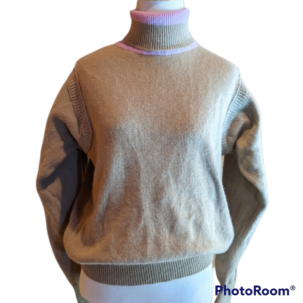 Vintage Salvatore Ferragamo Turtleneck Sweater Long Sleeve Tan Pink Angora Wool